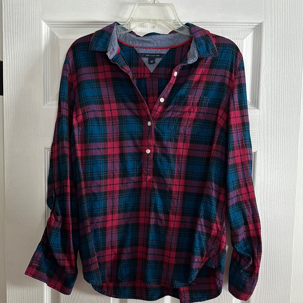 Tommy Hilfiger Plaid Button-Up Shirt - Purple and Blue